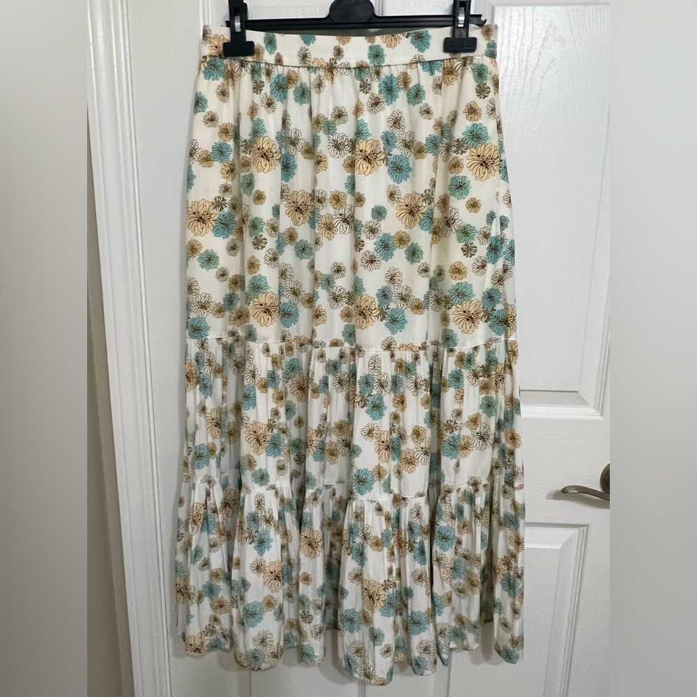 Uniqlo Floral Maxi Skirt - Cream and Green